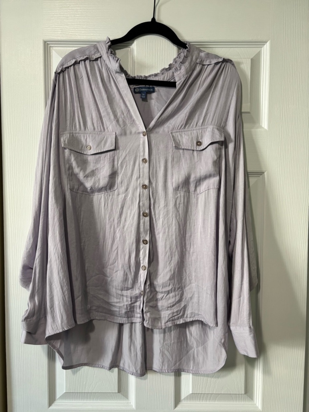 Democracy Ruffle Soft Lavender Button Front Blouse